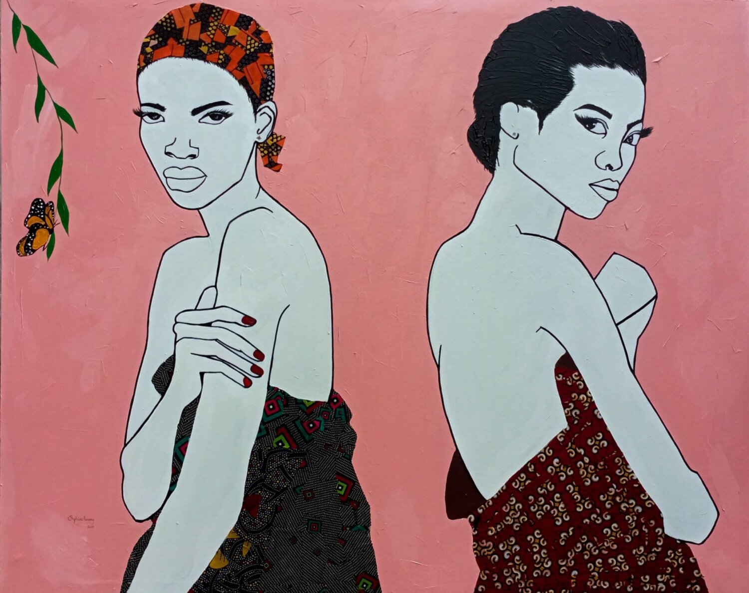 Sophia Chioma Azoige, Womanhood, Acrylic and Fabric on Canvas - African visual artist, African art