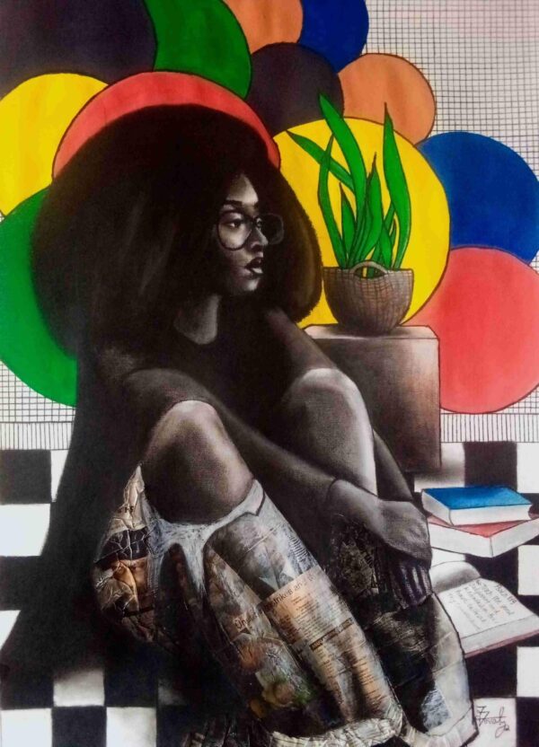Joval Umoru - LearningandUnlearning-African fine art_MixedMediaonpaper_88.9cmx63.5cm- African artwork, African art